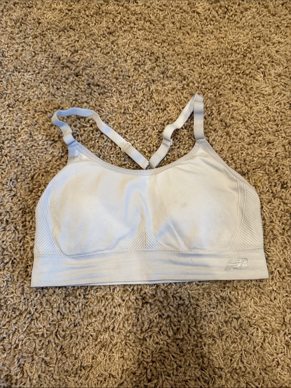 New Balance Women's Light White Padded Sports Bra with Adjustable Straps